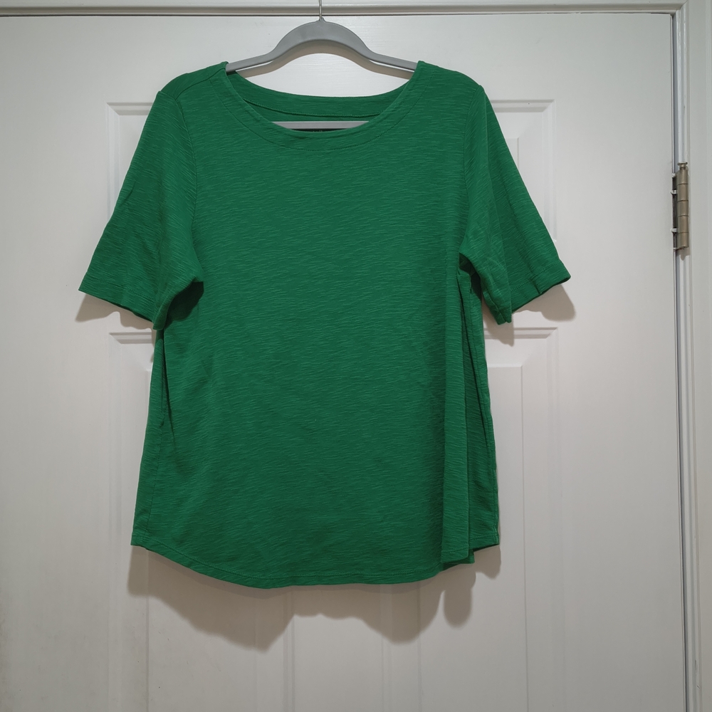 Jill Green Shirt  Cotton Slub Scoop Neck Large